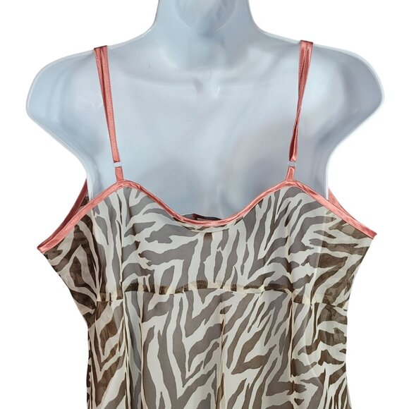 Cacique Nightie Chemise Brown SZ 22 24 Sheer Lingerie Satin Adj Strap Animal Pri - Picture 6 of 7